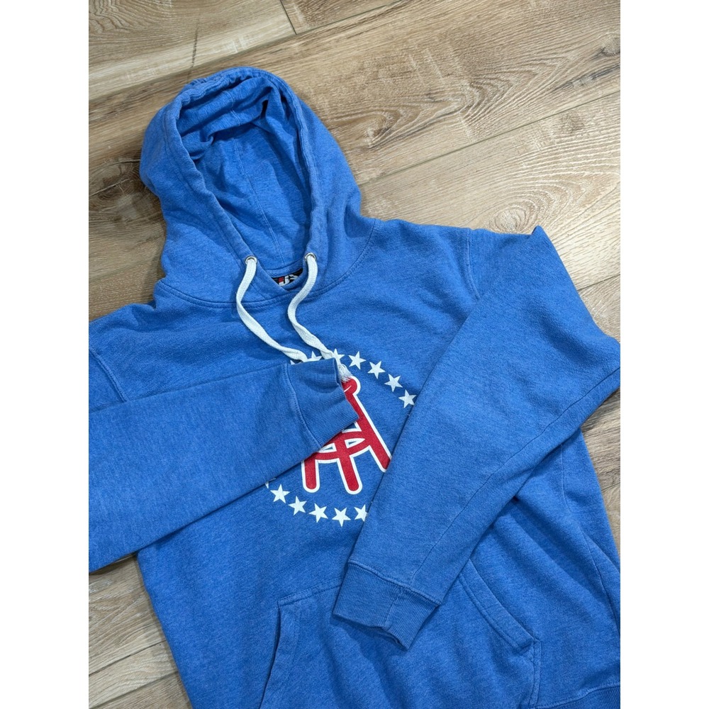 J America Blue Bar Stool Sports Hoodie Logo Graphic Pullover‎ Sweatshirt Size L